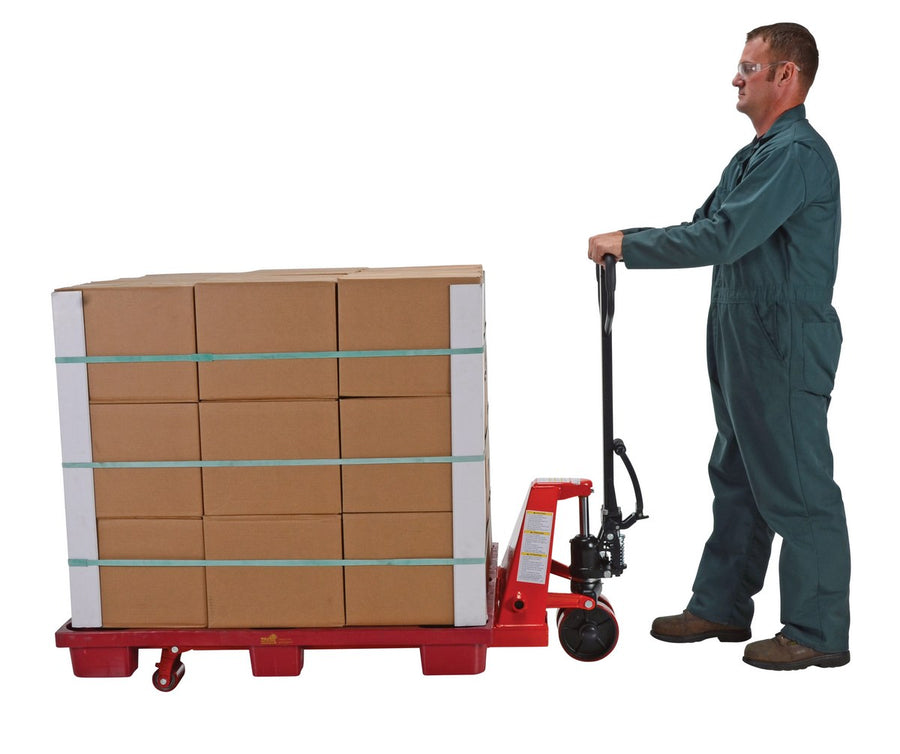 Wheel Nose Pallet Truck with Foot Pedal 27 In. x 48 In. 5500 Lb. Capacity Red