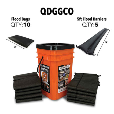 Quick Dam Grab & Go Kit - 5ft Flood Barriers (x5) and 12in x 24in Flood Bags (x10)