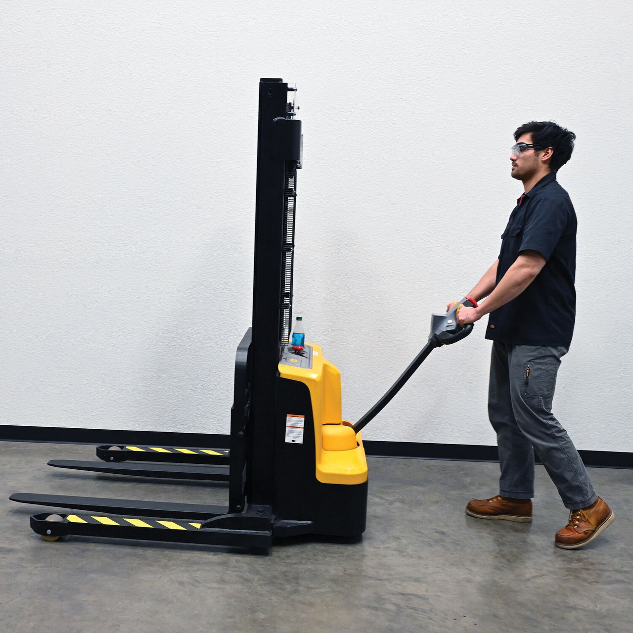 Steel Adjustable Double Mast Stacker 118 In. Raised Height Variable Speed 2200 Lb. Capacity Black