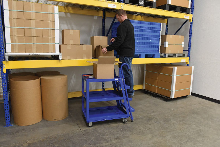 22" x 36" Steel Stockpicker Truck w/ 3 Shelves & 4" Casters