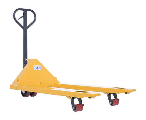 Steel Economy Pallet Truck Hand and Foot Release 62 In. x 29 In. x 48 In. 4,400 Lb. Capacity Yellow