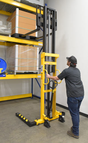Steel Stacker Manual Pump 2 - 118 In. 1,500 - 2,000 Lb. Capacity Black / Yellow