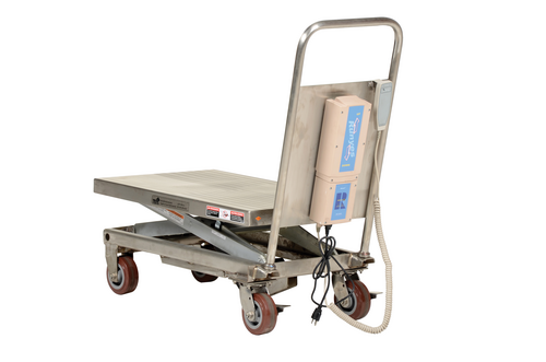 Partially Stainless Steel Linear Actuated Elevating Cart 19-1/2 In. x 32 In. 500 Lb. Capacity Blue/Silver