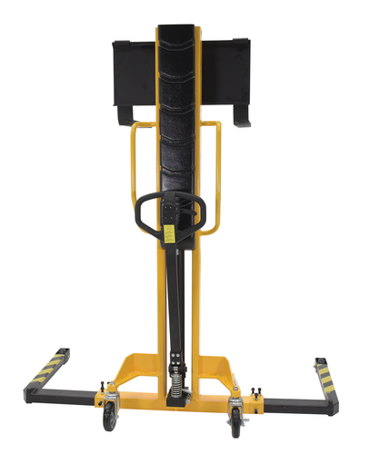Steel Manual Stacker Narrow Mast Adjustable Forks/Legs 1,000 Lb. Capacity Black / Yellow