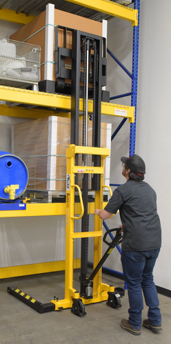 Steel Stacker Manual Pump 2 - 118 In. 1,500 - 2,000 Lb. Capacity Black / Yellow
