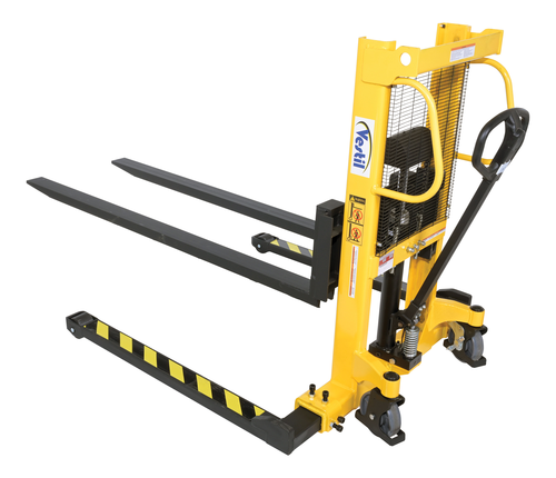 Steel Manual Stacker Adjustable Forks/Legs 550 Lb. Capacity Black / Yellow