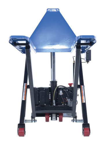 Steel DC Powered Tote Lift Photo Eye 62-1/4 In. x 29 In. x 51-1/4 In. 3000 Lb. Capacity Blue