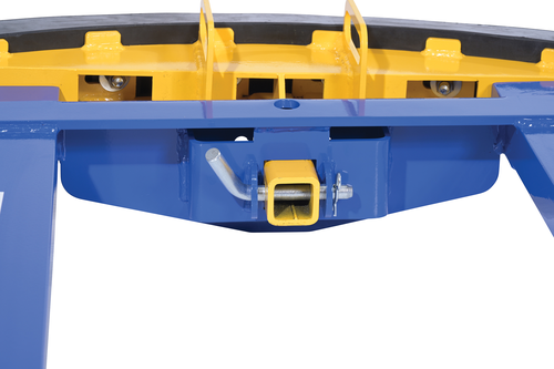 Steel Fork Truck Hook Base 38 In. Length With Steel/Rubber Push Bumper-Attachment to 2 In. Receiver 15 In. x 28 In. x 5-3/4 In Blue/Yellow