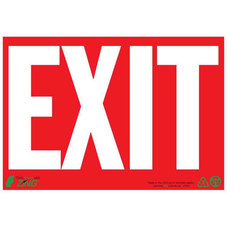 ZING Eco Safety Sign, Exit, 7X10- Model 1078G