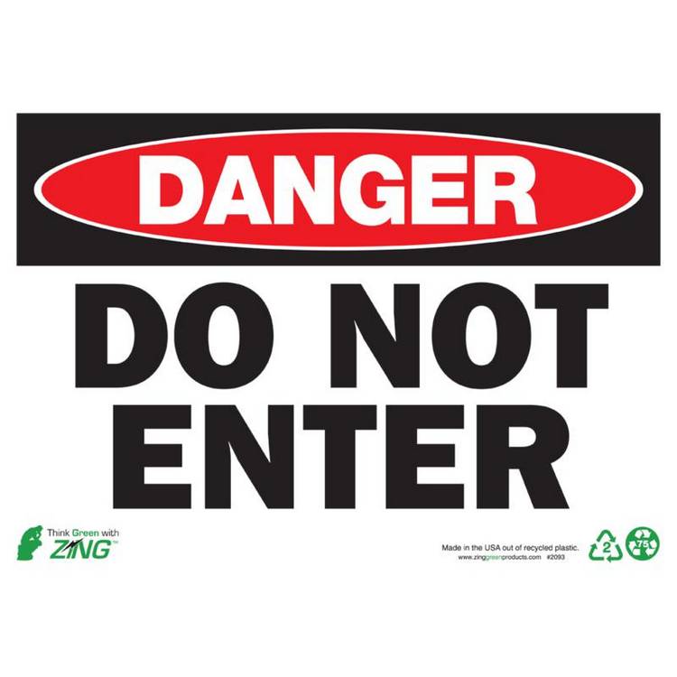 ZING Eco Safety Sign, Danger, 10X14- Model 2093