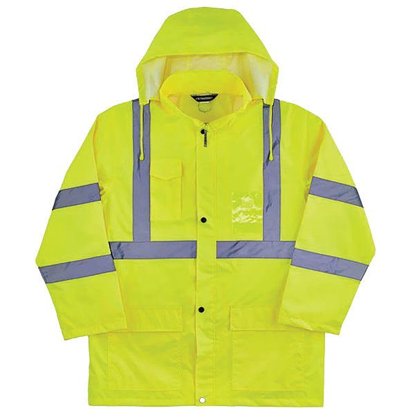 Ergodyne® Glowear® 8366 Lightweight Hi-Vis Class 3 Rain Jacket, Type R, Small, Lime, 1/Each