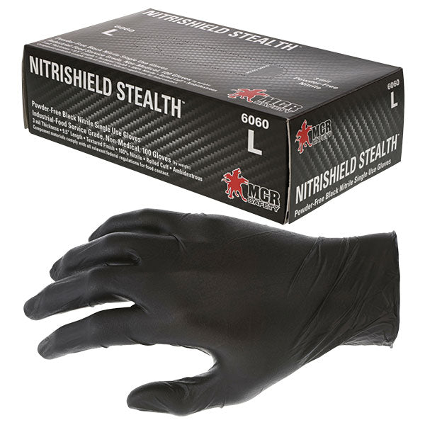 MCR Safety® NitriShield Stealth™ Nitrile Gloves, Medium, Black, 10 Boxes/100 Each