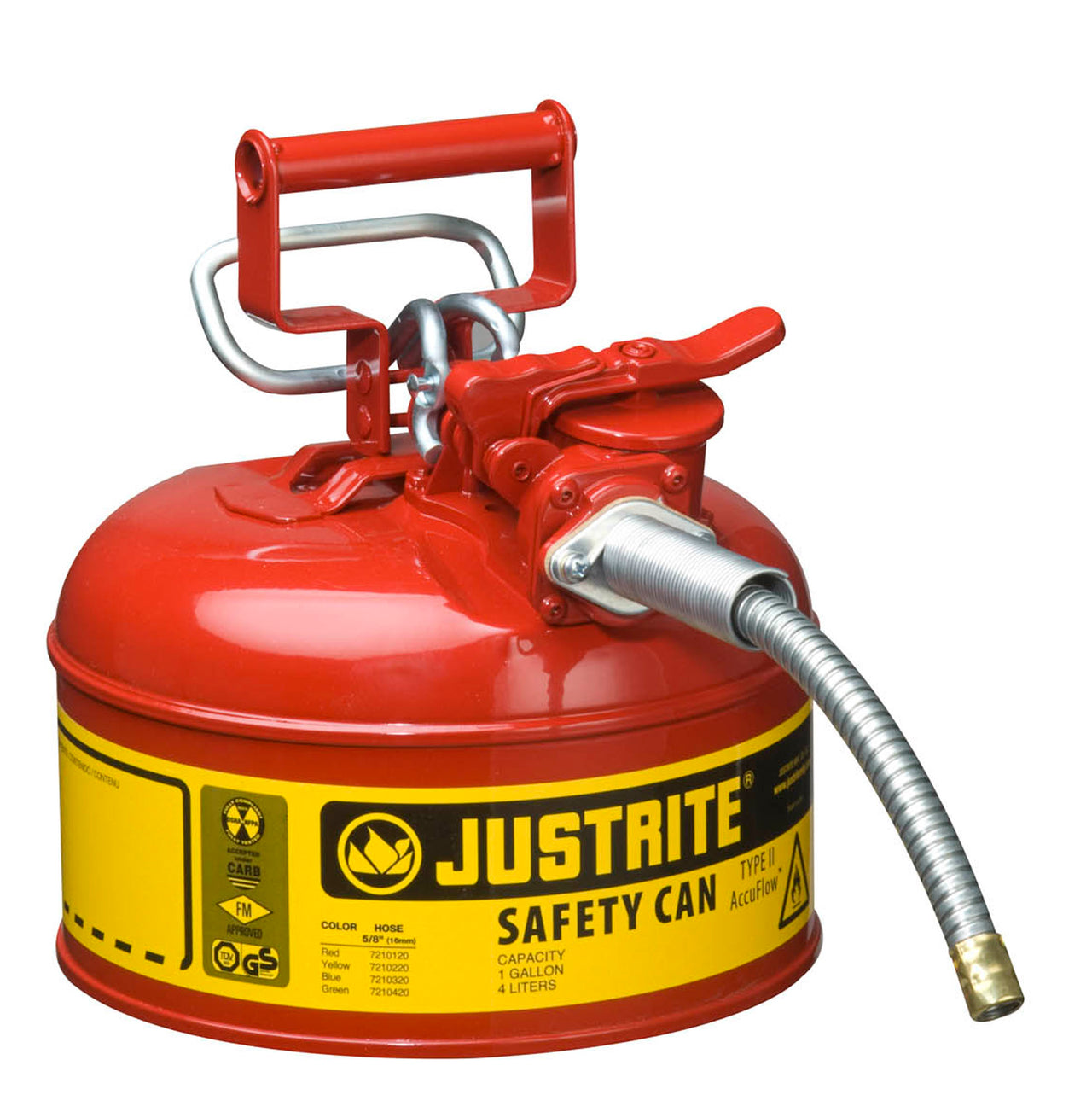 Justrite 1-Gallon Steel Type II AccuFlow Safety Can w/ 5/8" Hose