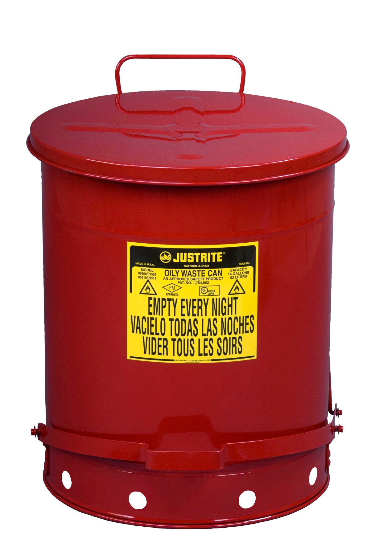 Justrite 14-Gallon Metal Oily Waste Can w/ Foot Operated Cover