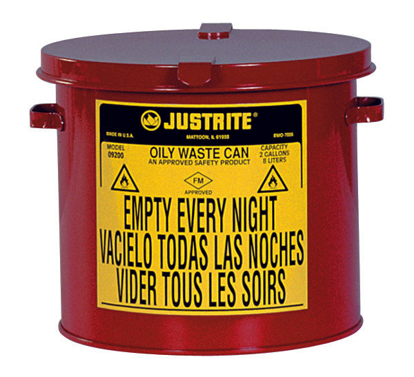 Justrite 2-Gallon Countertop Metal Oily Waste Can