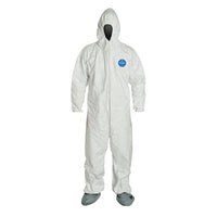 Thumbnail for DuPont™ Tyvek® 400 Coveralls w/ Respirator Fit Hood, Elastic Wrists, & Attached Skid-Resistant Boots, Large, White, 25/Case