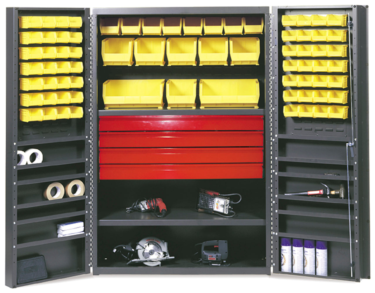 Vari-Tuff Utility Drawer Cabinet, 48" x 24" x 72", 2 interior shelves, 12 door shelves, 72 bins