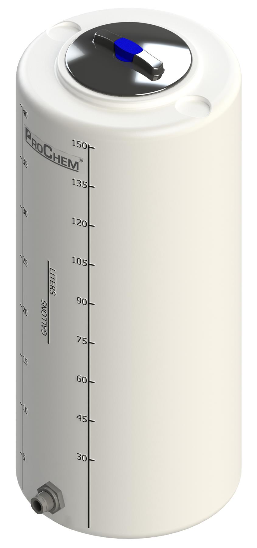 40 Gal ProChem® Vertical Tank w/Bulkhead Fittings - Twist Lid 8" - LPE 1.5 - Natural 