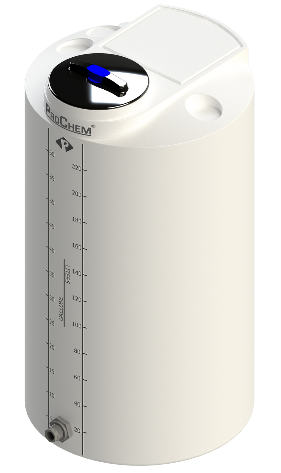 65 Gal ProChem® Vertical Tank w/Bulkhead Fittings - Twist Lid 8" - LPE 1.5 - Natural 