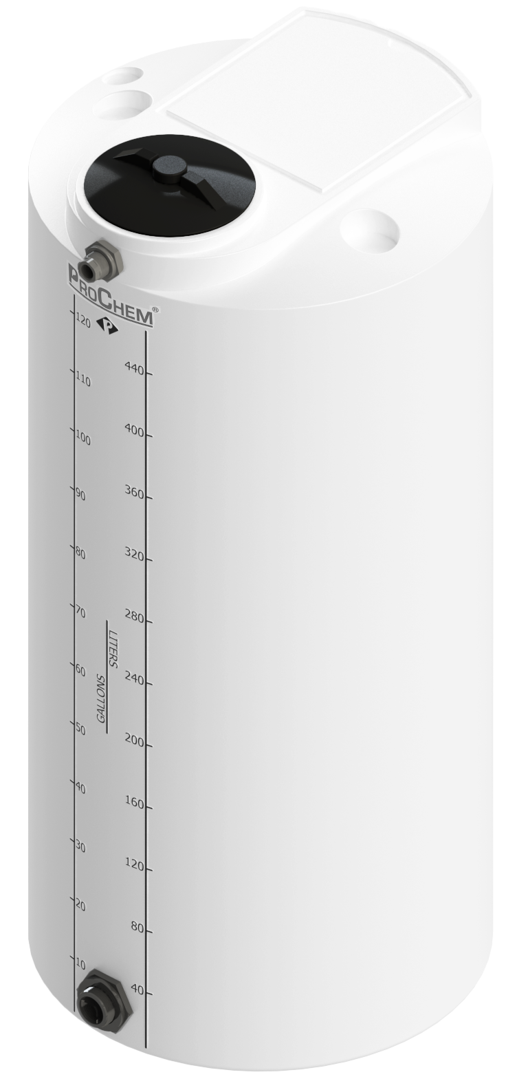 125 Gal ProChem® Vertical Tank w/Bulkhead Fittings - Twist Lid 8" - LPE 1.5 - Natural 