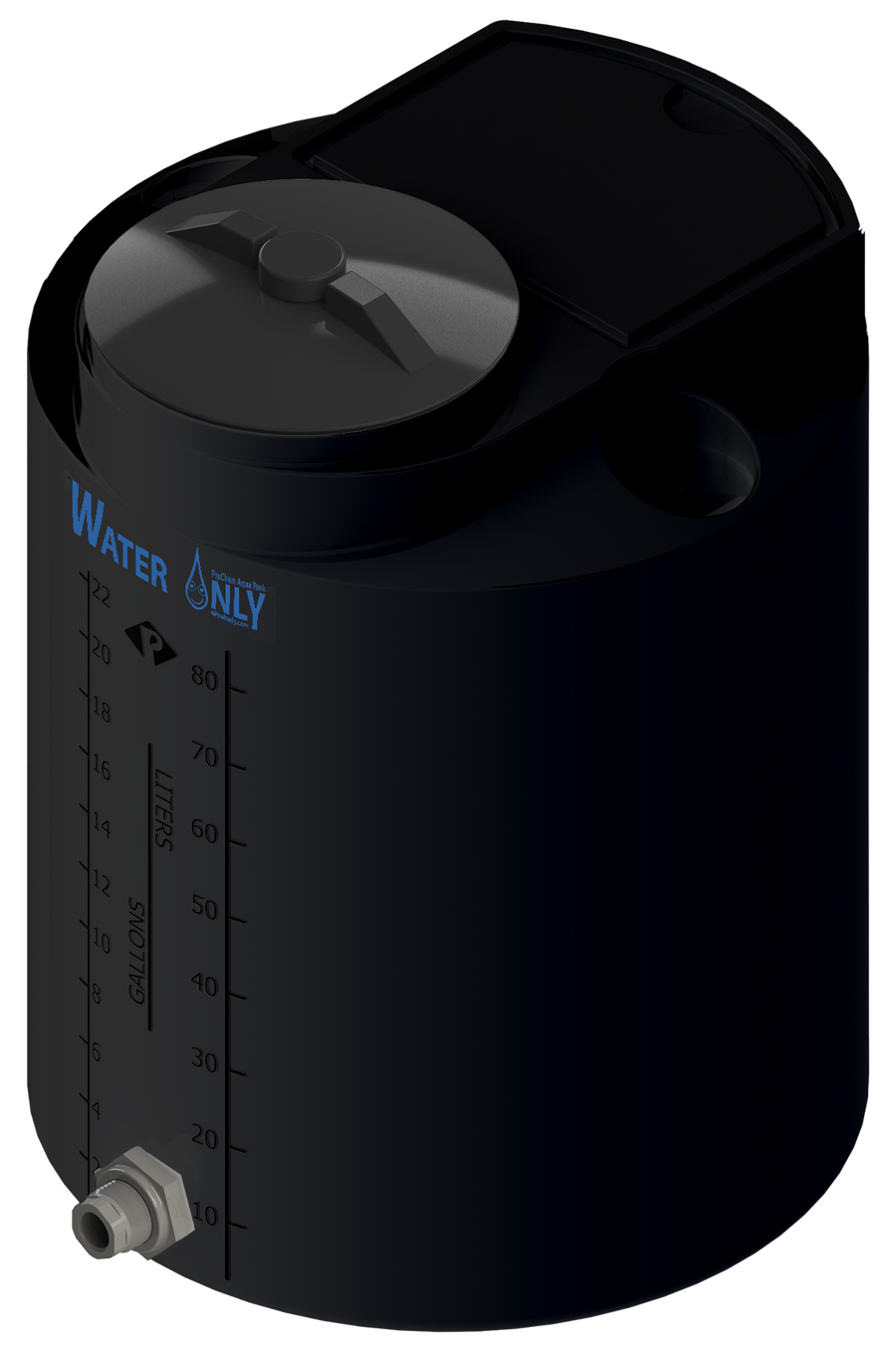 25 Gal ProChem® Potable Water Tank w/Bulkhead Fittings - Twist Lid 8" - LPE 1.0 - Black 