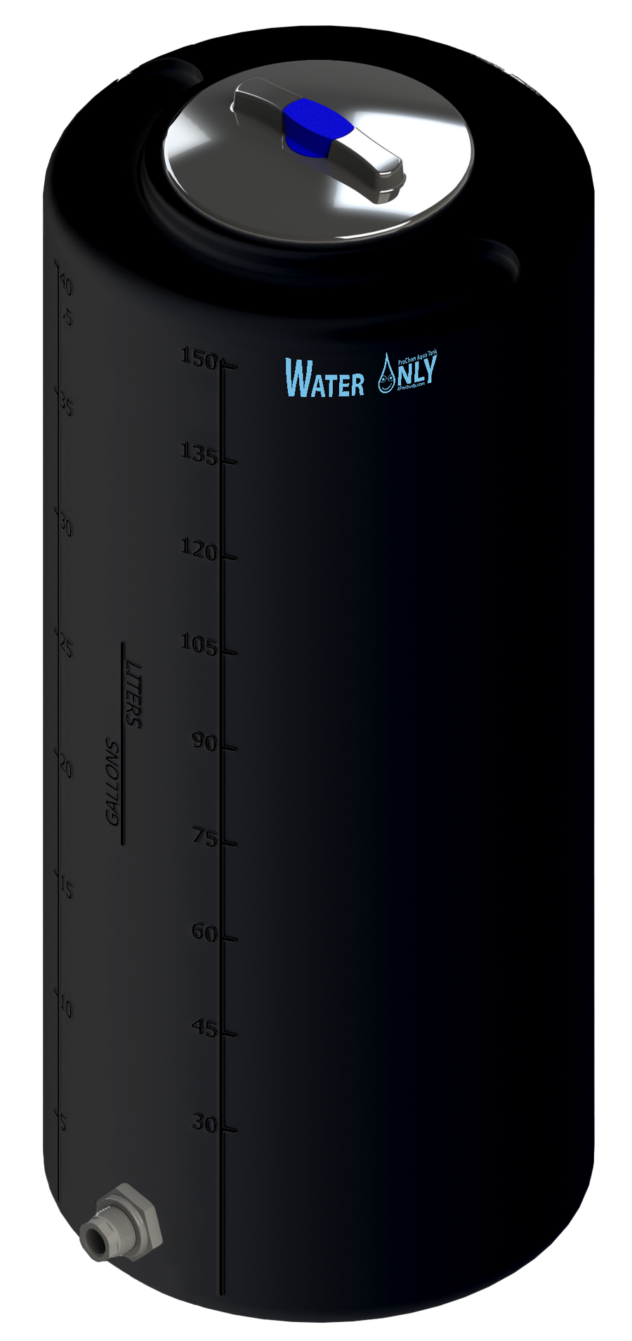 40 Gal ProChem® Potable Water Tank w/Bulkhead Fittings - Twist Lid 8" - LPE 1.0 - Black 