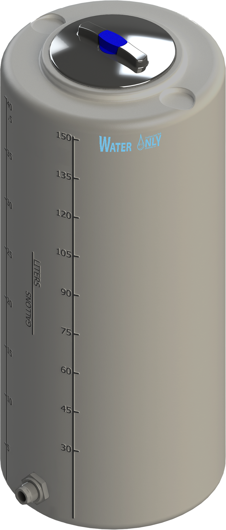 40 Gal ProChem® Potable Water Tank w/Bulkhead Fittings - Twist Lid 8" - LPE 1.0 - Dk Gray 