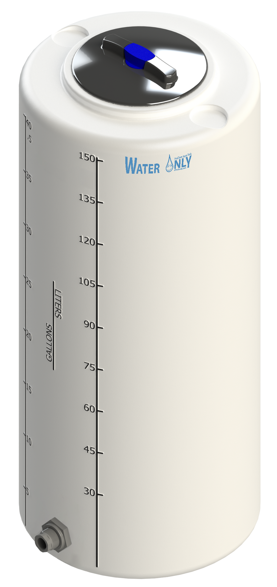 40 Gal ProChem® Potable Water Tank w/Bulkhead Fittings - Twist Lid 8" - LPE 1.0 - Natural 