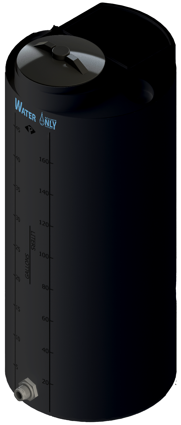 50 Gal ProChem® Potable Water Tank w/Bulkhead Fittings - Twist Lid 8" - LPE 1.0 - Black 
