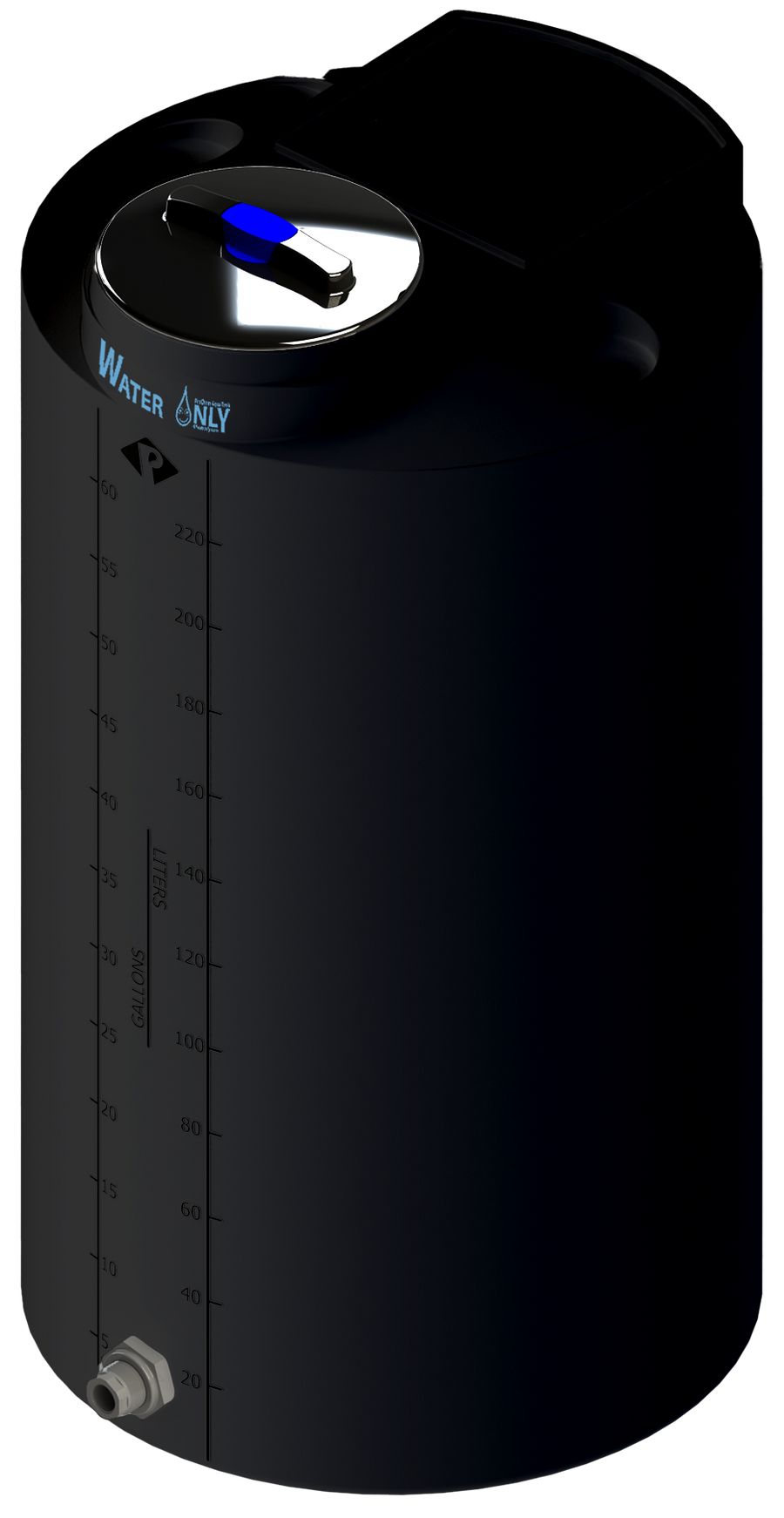 65 Gal ProChem® Potable Water Tank w/Bulkhead Fittings - Twist Lid 8" - LPE 1.0 - Black 