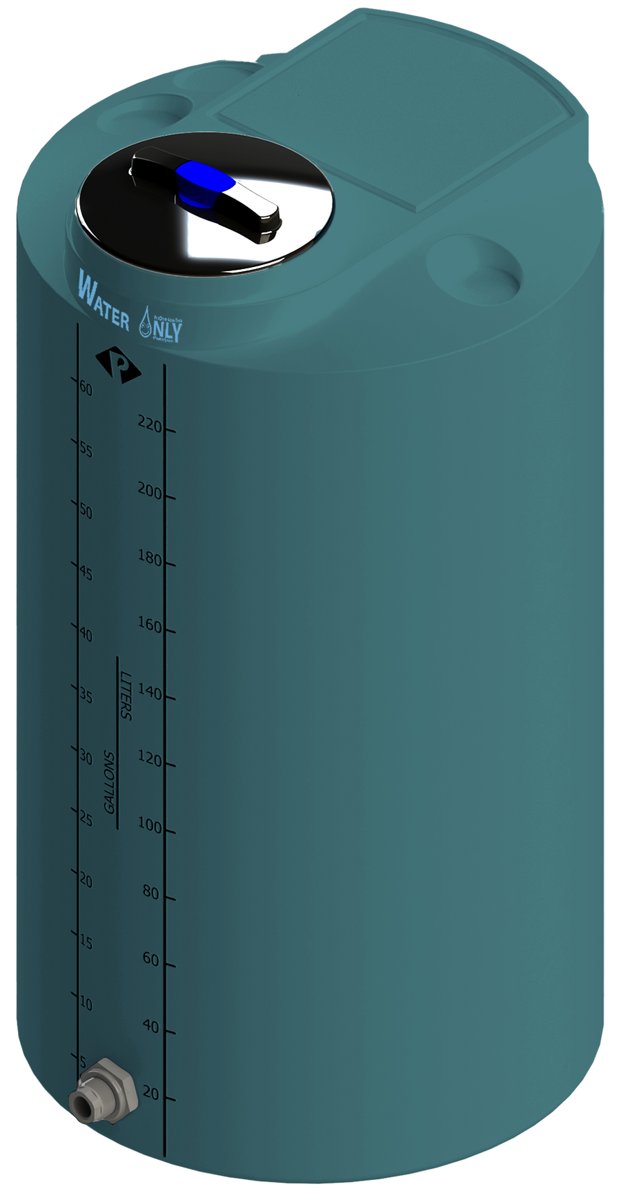 75 Gal ProChem® Potable Water Tank w/Bulkhead Fittings - Twist Lid 8" - LPE 1.0 - Dk Gray 