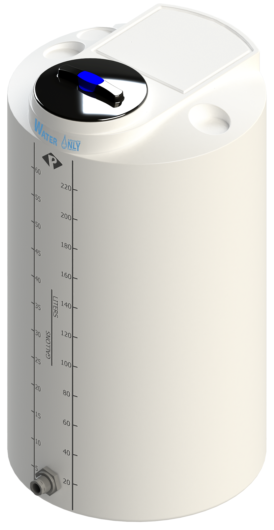 65 Gal ProChem® Potable Water Tank w/Bulkhead Fittings - Twist Lid 8" - LPE 1.0 - Natural 