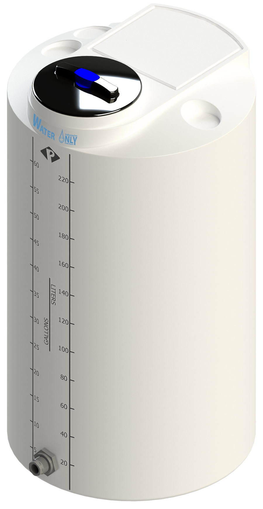 65 Gal ProChem® Potable Water Tank w/Bulkhead Fittings - Twist Lid 8" - LPE 1.0 - Natural 