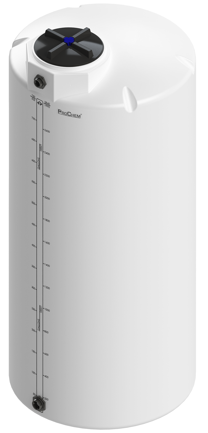 750 Gal ProChem® Vertical Tank w/Bulkhead Fittings - Twist Lid 16" - LPE 1.5 - Natural 