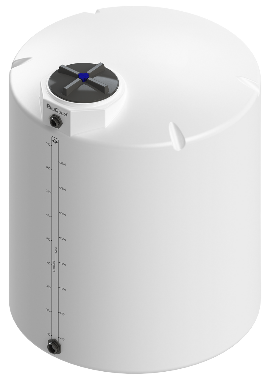 1000 Gal ProChem® Vertical Tank w/Bulkhead Fittings - Twist Lid 16" - LPE 1.5 - Natural 