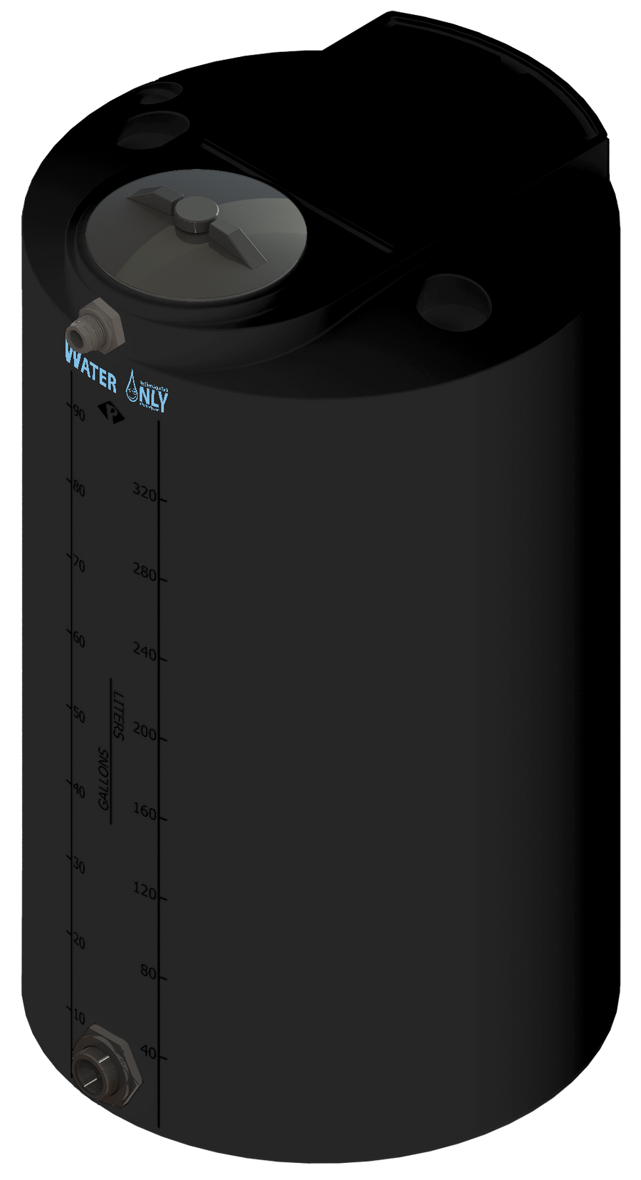 100 Gal ProChem® Potable Water Tank w/Bulkhead Fittings - Twist Lid 8" - LPE 1.0 - Black 