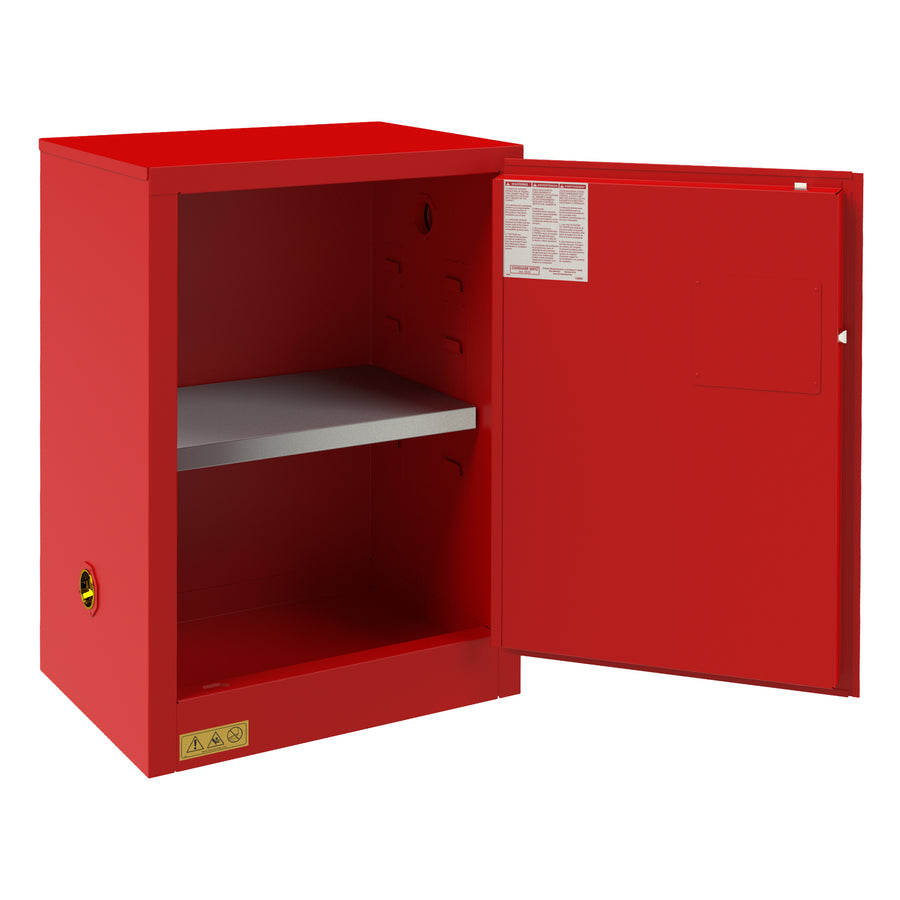 FM Approved, Flammable Storage Cabinet, 12 Gallon, 1 Door, Manual Close, 1 Shelf, Red