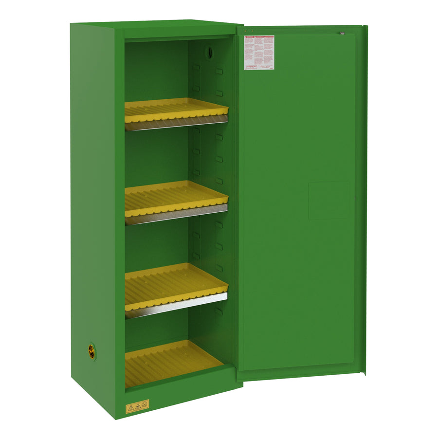 FM Approved, Pesticide Storage Cabinet, 24 Gallon, 1 Door, Manual Close, 3 Shelves, 4 Plastic Trays, Green