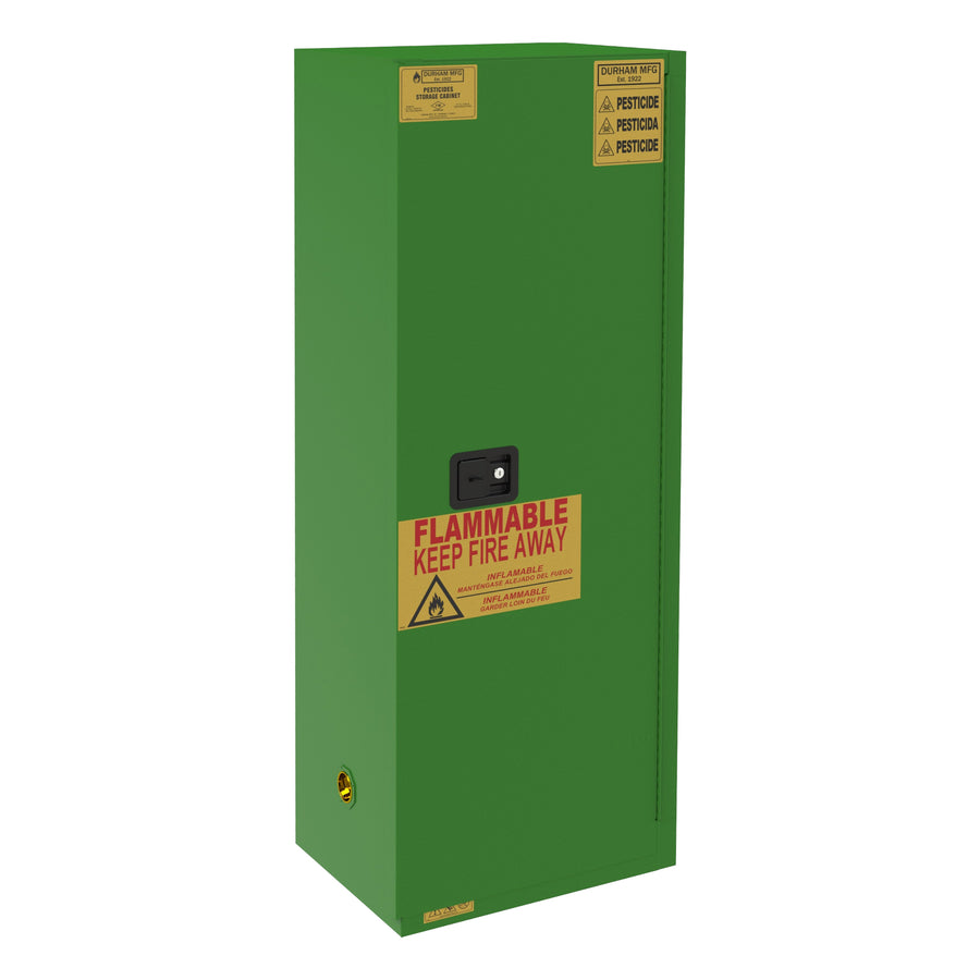 FM Approved, Pesticide Storage Cabinet, 24 Gallon, 1 Door, Manual Close, 3 Shelves, 4 Plastic Trays, Green