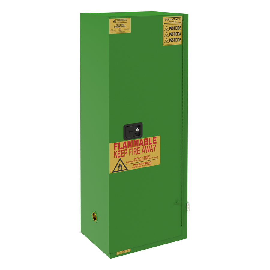 FM Approved, Pesticide Storage Cabinet, 24 Gallon, 1 Door, Self Close, 3 Shelves, 4 Plastic Trays, Green