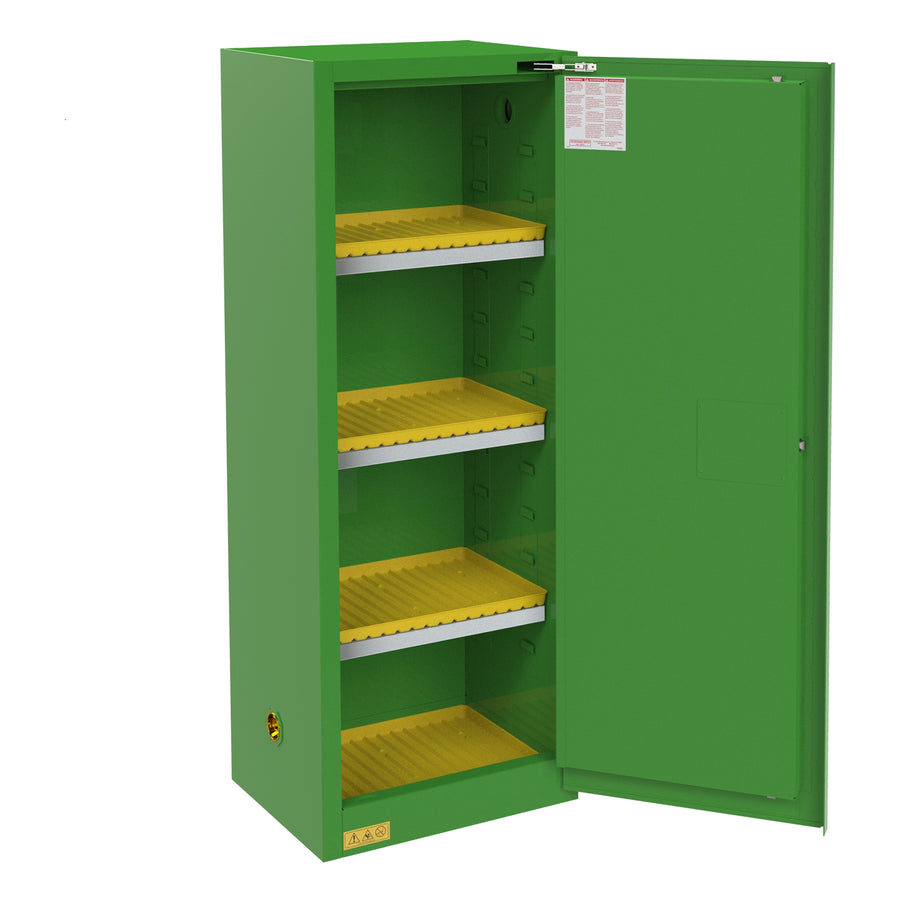 FM Approved, Pesticide Storage Cabinet, 24 Gallon, 1 Door, Self Close, 3 Shelves, 4 Plastic Trays, Green