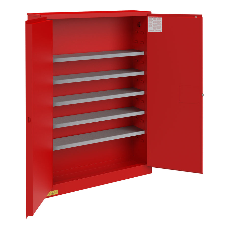 FM Approved, Flammable Storage Cabinet, 30 Gallon Paint and Ink Storage, 2 Doors, Manual, 5 Shelves, Red
