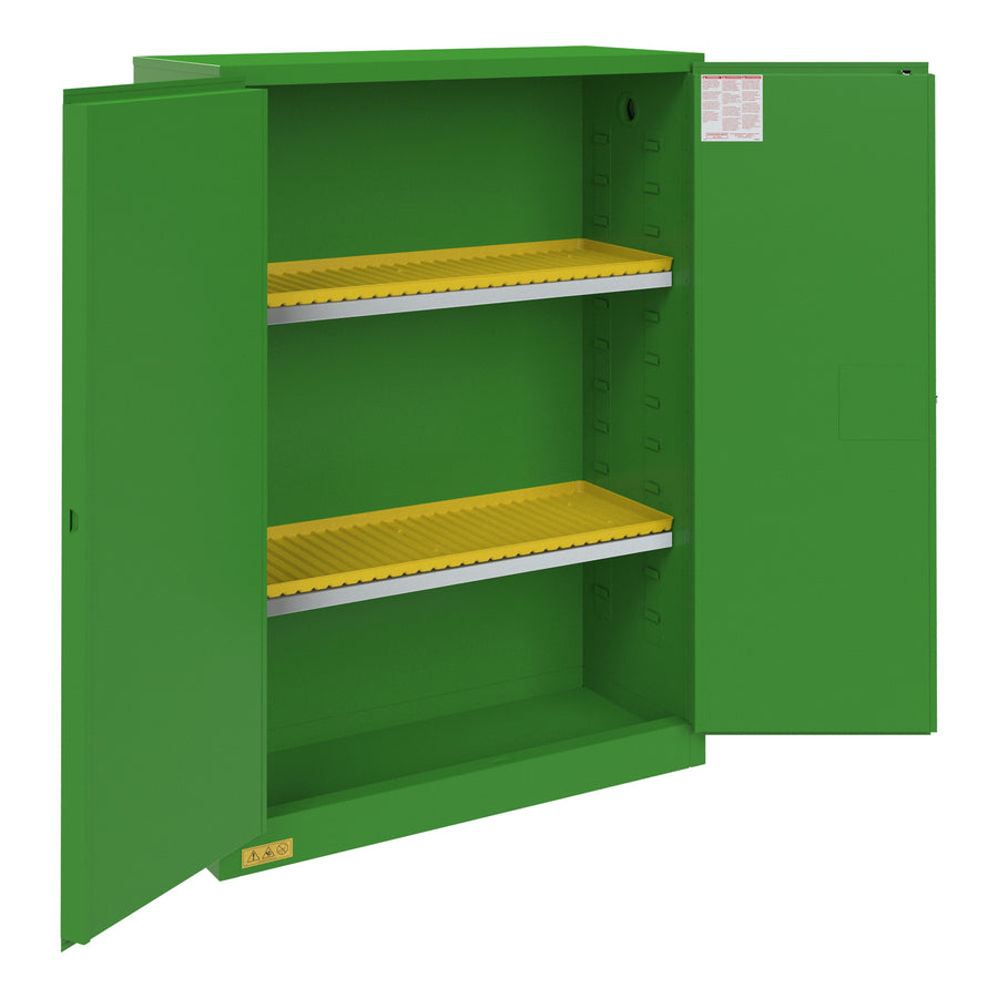 FM Approved, Pesticide Storage Cabinet, 45 Gallon, 2 Doors, Manual Close, 2 Shelves, 3 Plastic Trays, Green