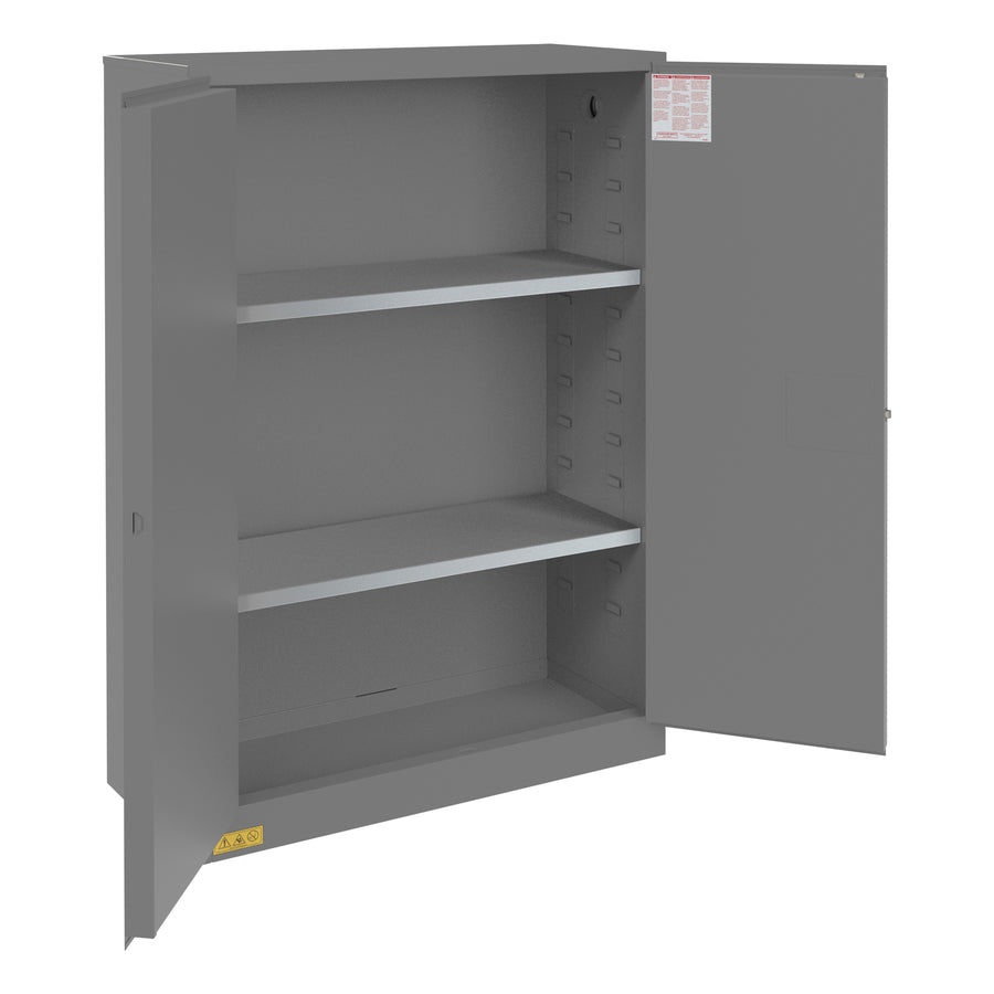 FM Approved, Flammable Storage Cabinet, 45 Gallon, 2 Doors, Manual Close, 2 Shelves, Gray