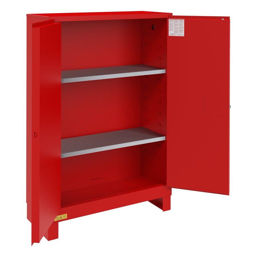 FM Approved, Flammable Storage Cabinet, 45 Gallon, 2 Doors, Manual Close, 2 Shelves, Red