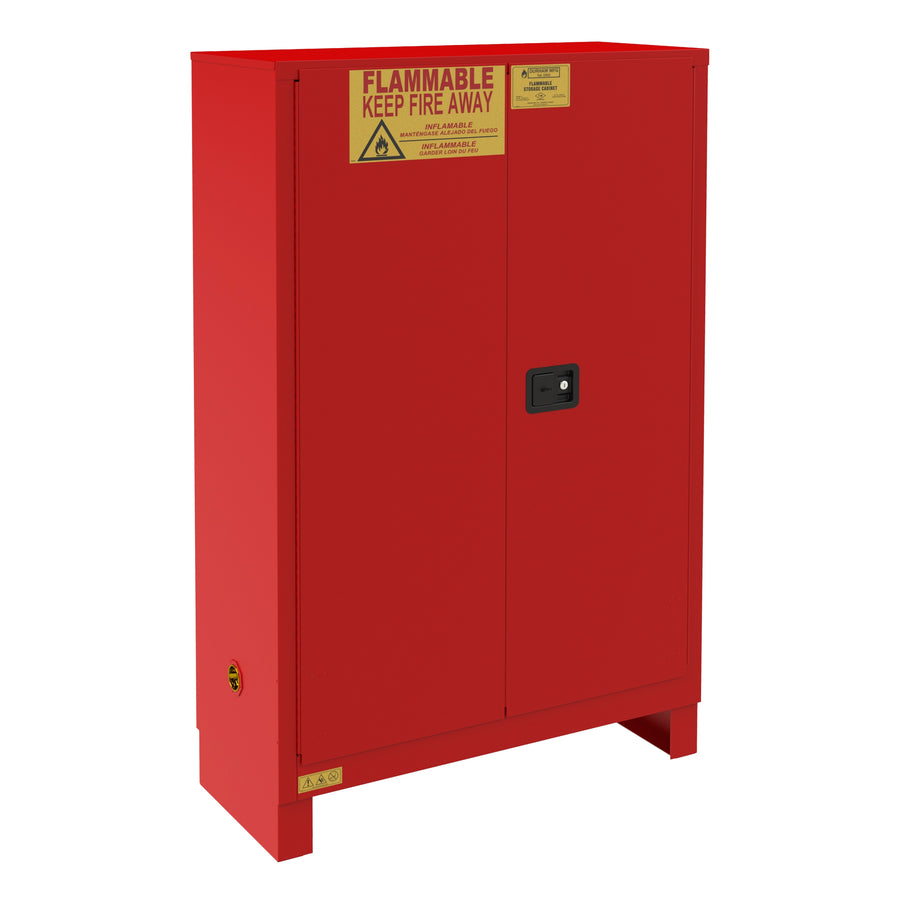 FM Approved, Flammable Storage Cabinet, 45 Gallon, 2 Doors, Manual Close, 2 Shelves, Red