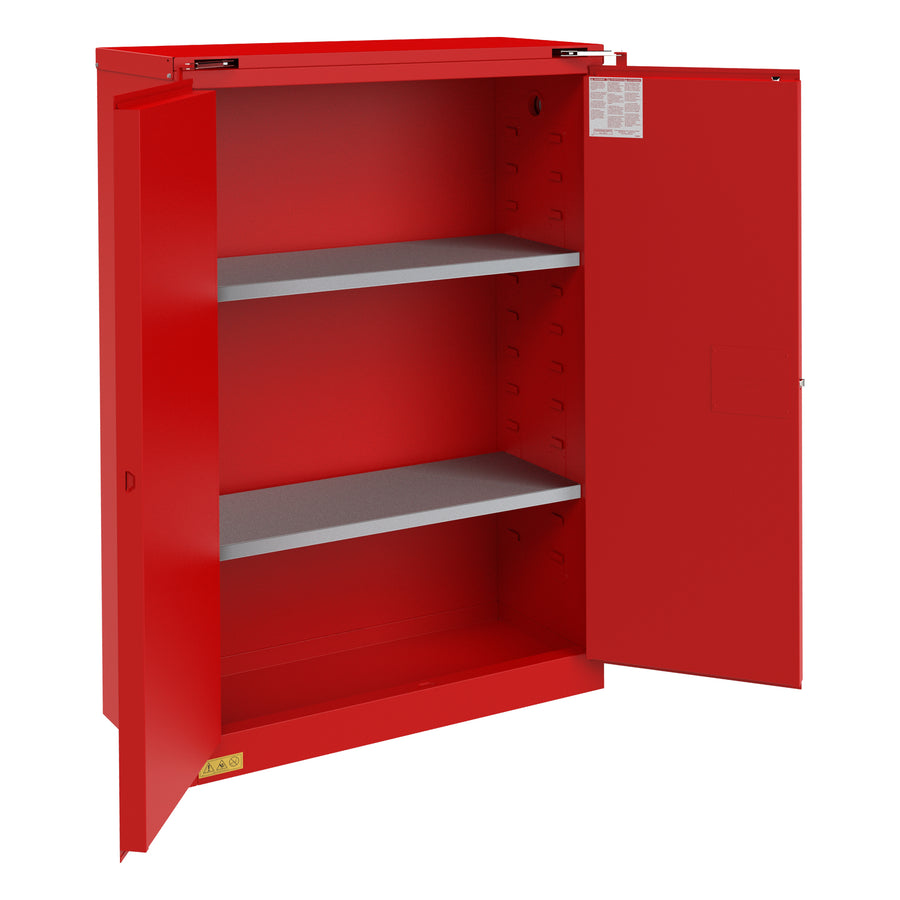 FM Approved, Flammable Storage Cabinet, 45 Gallon, 2 Doors, Self Close, 2 Shelves, Red