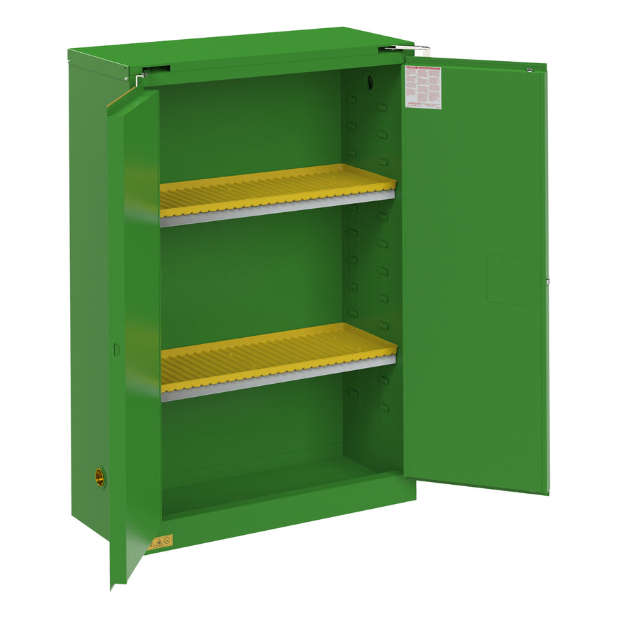 FM Approved, Pesticide Storage Cabinet, 45 Gallon, 2 Doors, Self Close, 2 Shelves, 3 Plastic Trays, Green