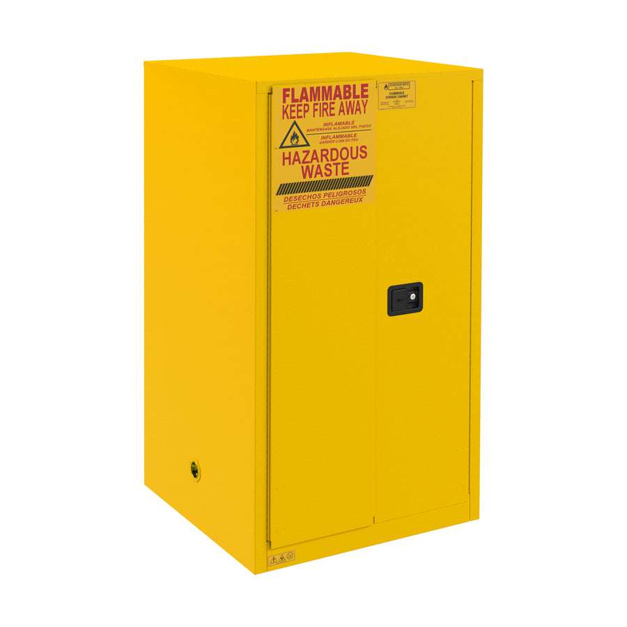 FM Approved, Hazardous Flammable Storage Cabinet, 55 Gallon Drum, 2 Doors, Manual Close, 1 Shelf, Safety Yellow