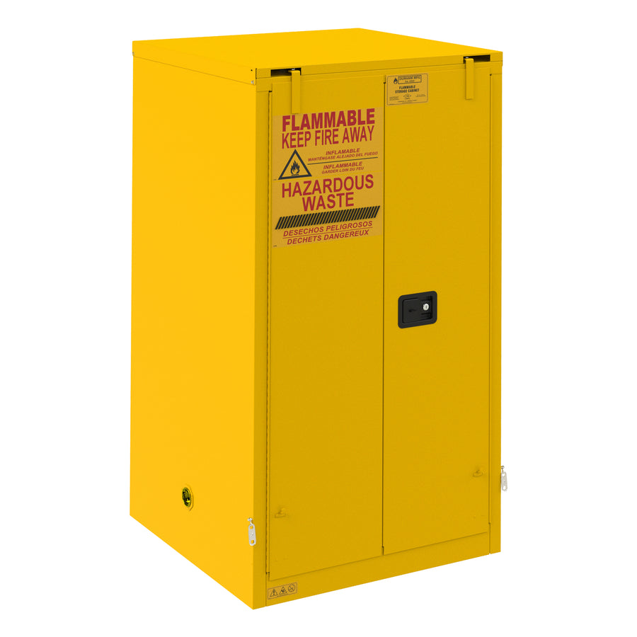 FM Approved, Hazardous Flammable Storage Cabinet, 55 Gallon Drum Storage, 2 Doors, Self Close, 1 Shelf, Safety Yellow